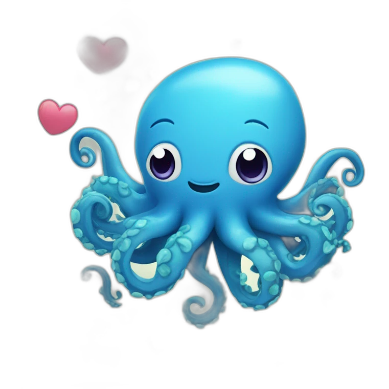 cute blue kraken with adorable face with many hearts around emoji