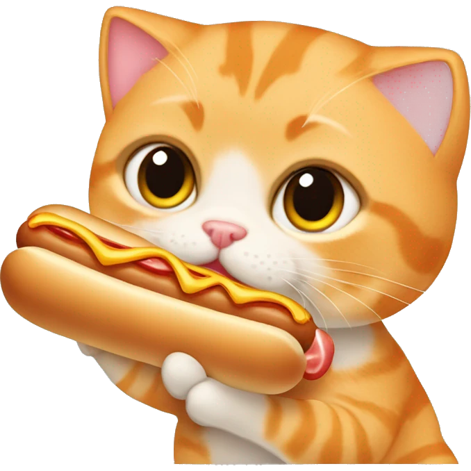 Orange scottish fold cat eating a hot dog emoji