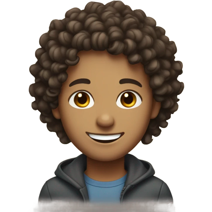 White fiel with curly and dark Brown eyes smiking emoji