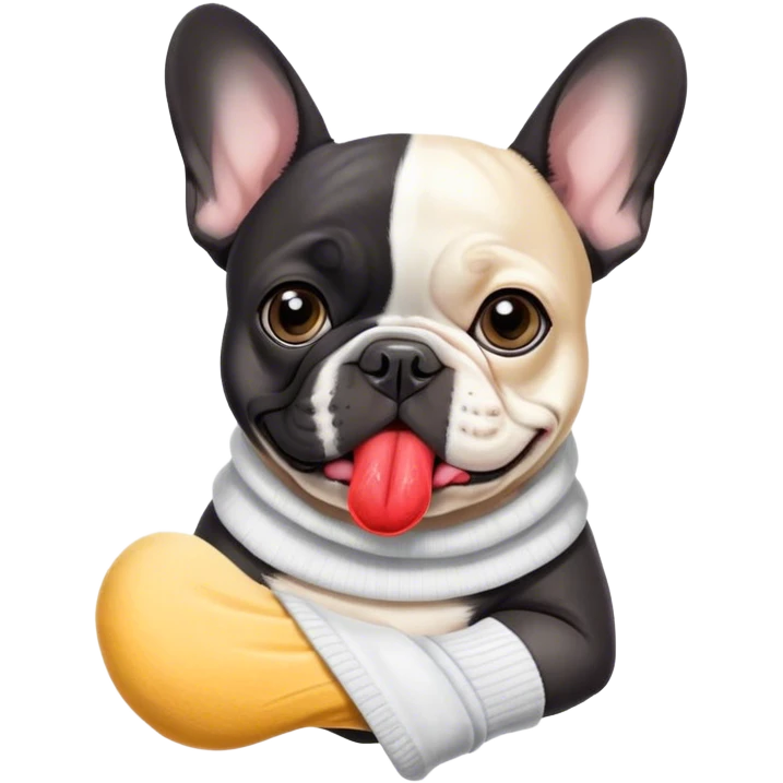 Black and white frenchie eating a sock  emoji