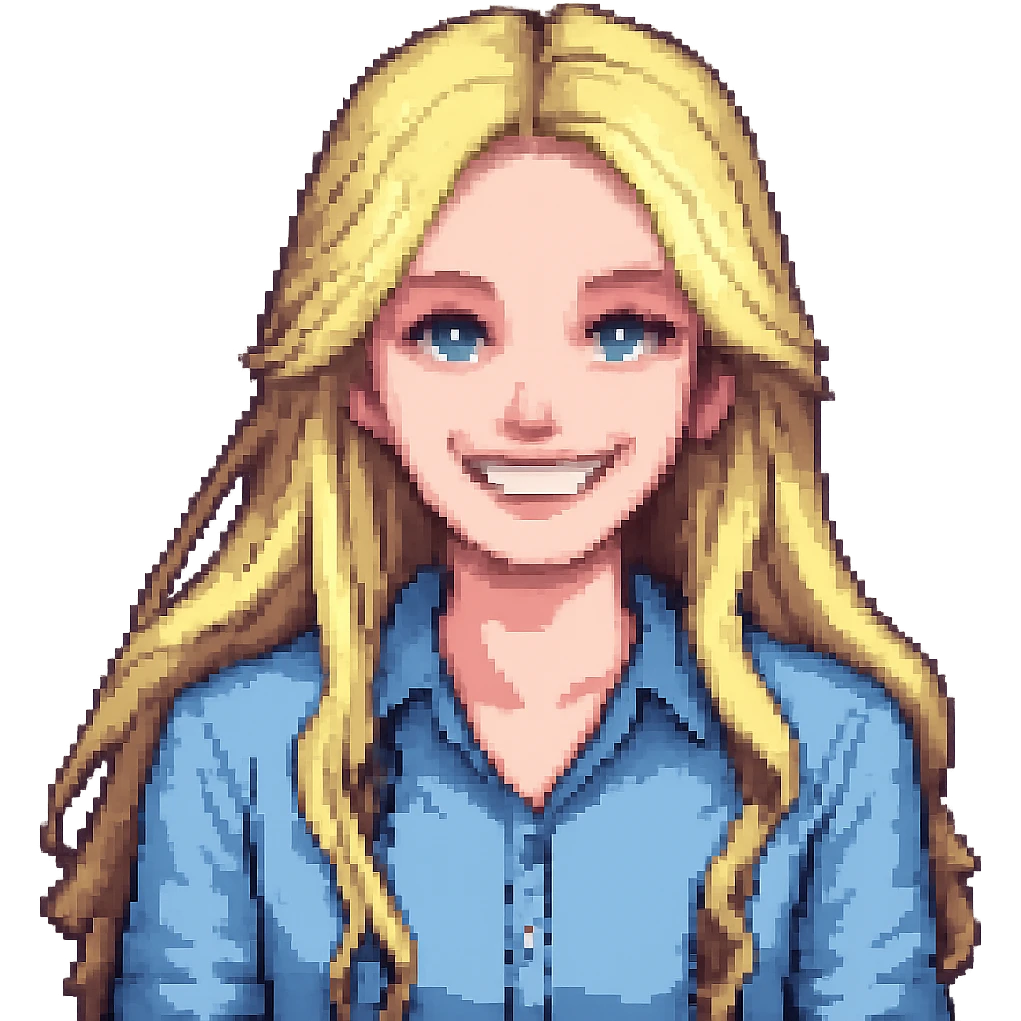 Make her smile wider in the style of pixel art with transparent background. The original style 'pixel-art' does not support editing, so using the general style to respect the pixel art look. emoji