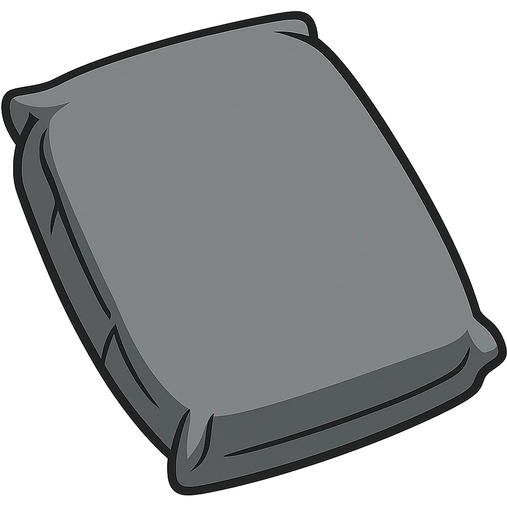 Create a flat cement bag angled like the reference image. Use a solid gray color with no words, letters, or labels. The background should be removed. Render in flat toon style. emoji
