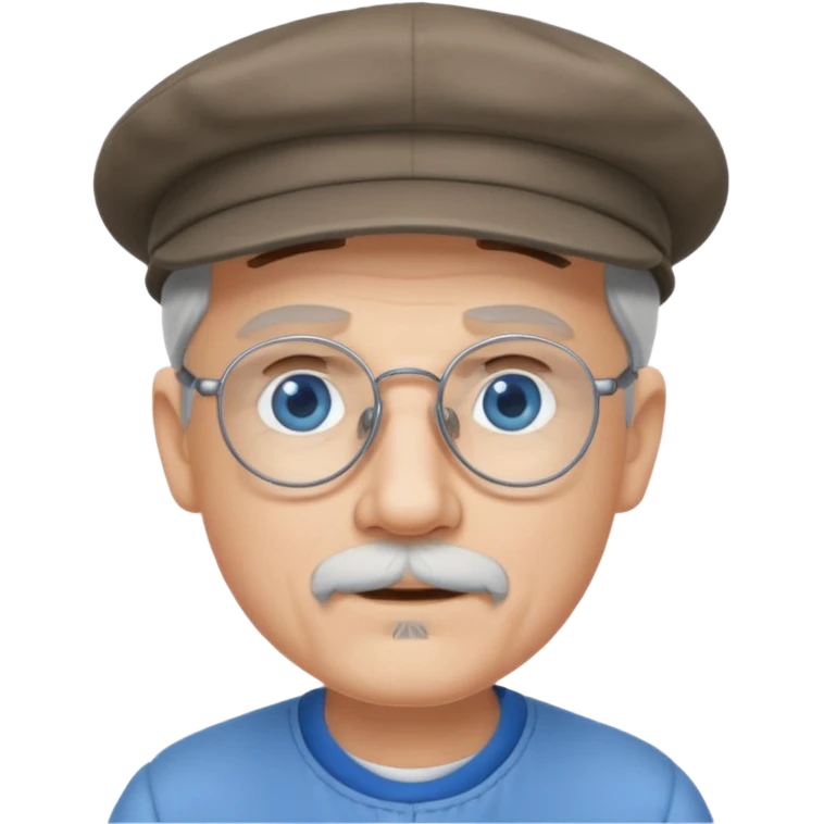 Older cute white male, flat cap, wire rim glasses, goatee blue eyes grey goatee emoji
