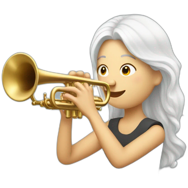 A long white hair woman playing the trumpet emoji