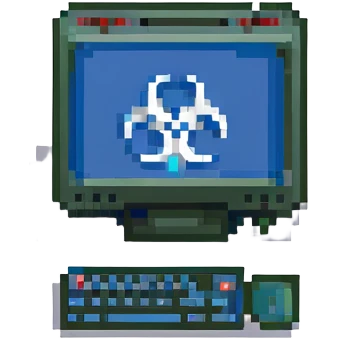 blue screen computer with a biohazard sign emoji