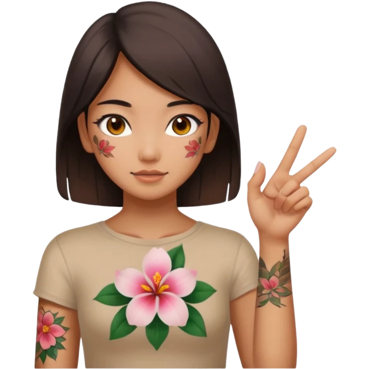 make me an image of a girl from hong kong with brown eyes and a hong kong flower tattoo on her back flipping off the camera emoji
