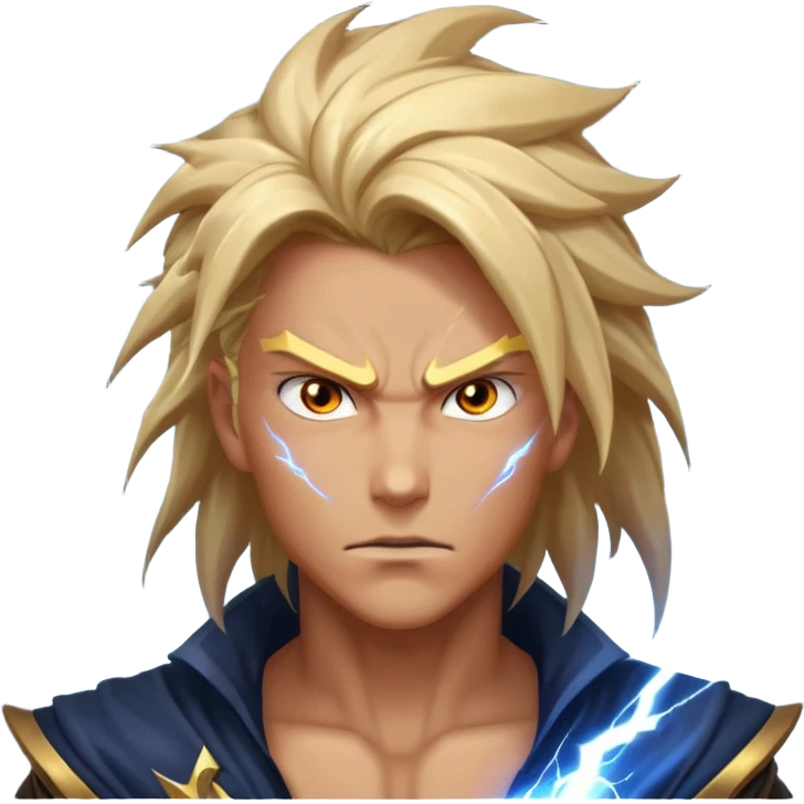 storm rider portrait, head and shoulders only, wind-swept hair, crackling lightning aura, storm clouds swirling behind, intense glowing eyes, epic fantasy vibe, 3D cartoon, mobile game icon style, clean background, no text, no watermark
 emoji