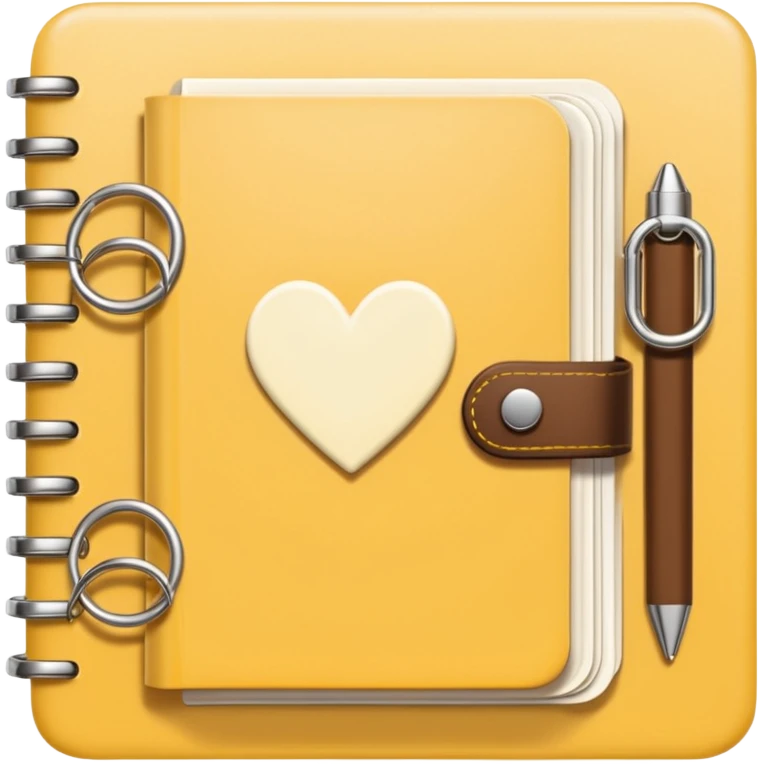cute agenda , butter yellow/gold/brown themed with maybe a little heart on it. its paper in it and rings at the top of it where the paper is on emoji