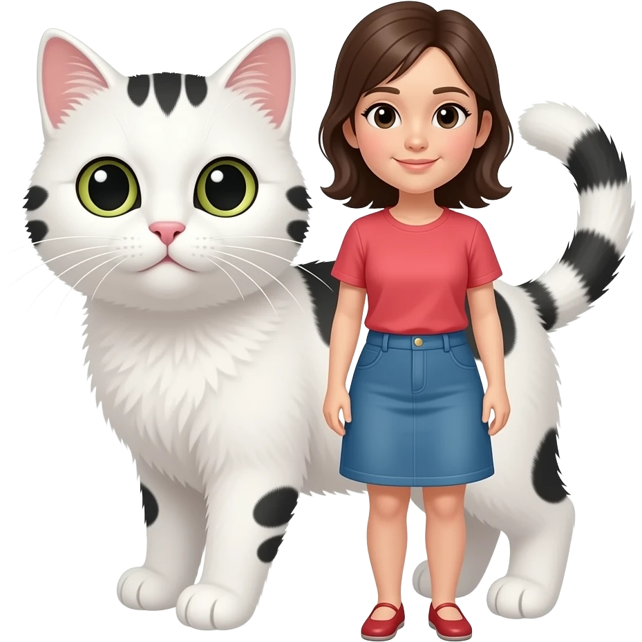 Faz um casal e um gato branco com pintinhas pretas emoji