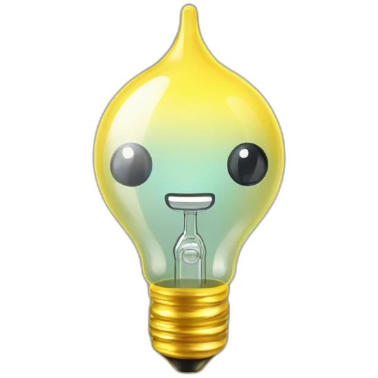 une ampoule jaune avec des yeux kawaii noir emoji