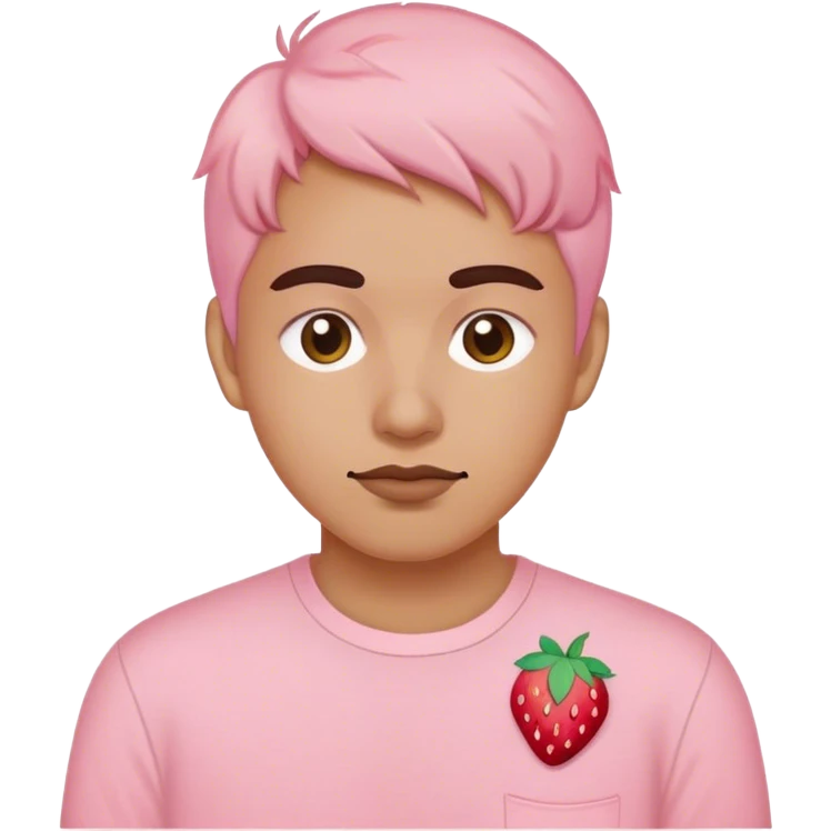 pastel pink shirt with embroidered strawberry emoji