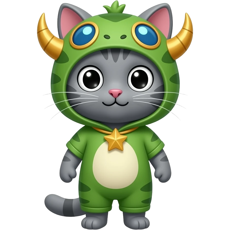 grey cat wearing teemo costume emoji