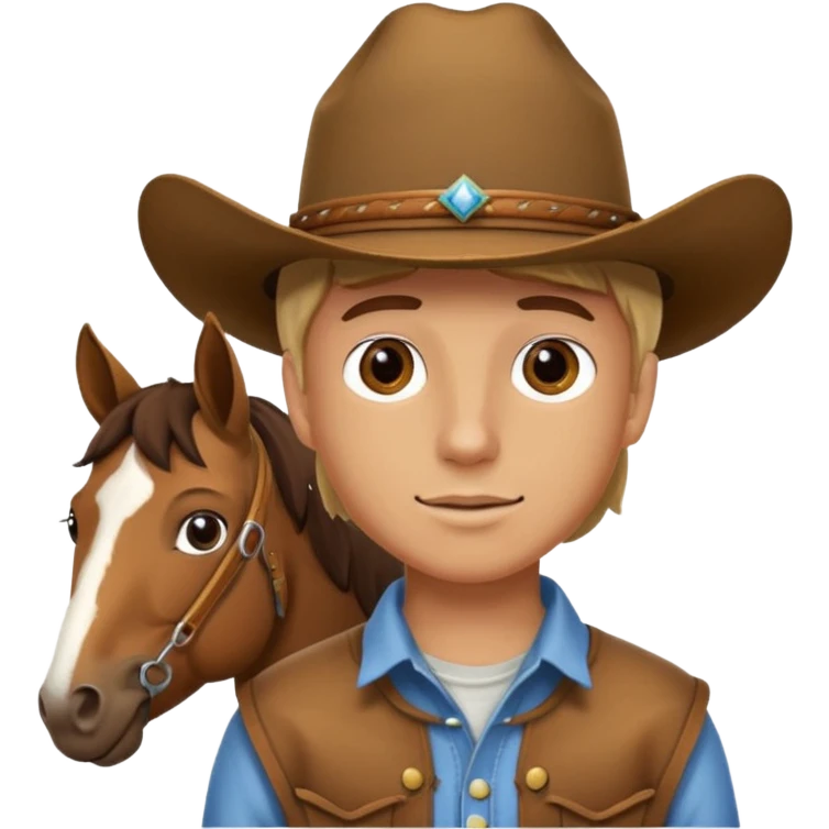 boy with horse outdoors and cowboy hat emoji