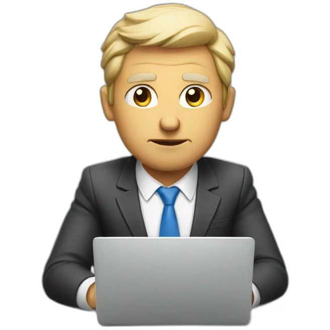Ceo setting in office and doing work in his laptop in very serious mood emoji