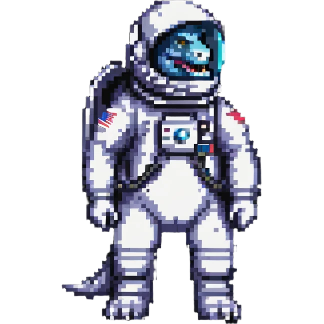 pixel art t-rex astronaut with a space helmet emoji