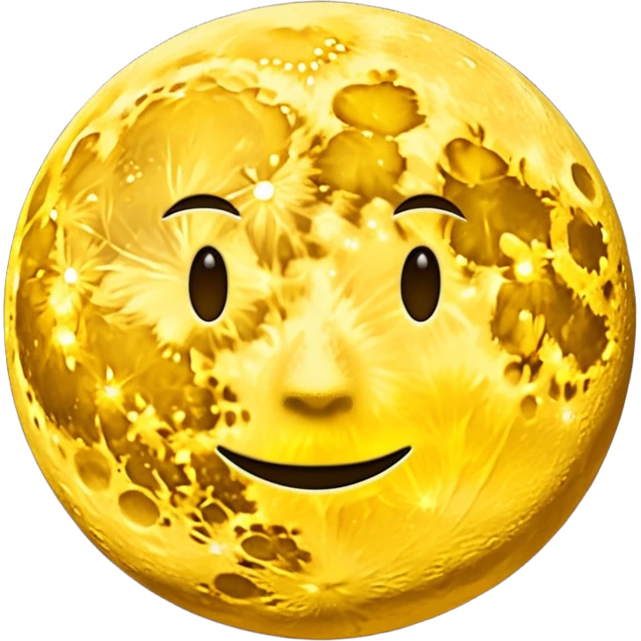 Glowing full moon with a bold, bright "S" on its surface and a faint "F" hidden in the texture, emoji style. emoji