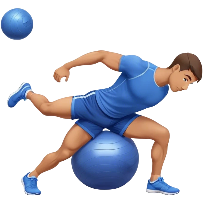 fit man with blue shorts stability ball exercises emoji