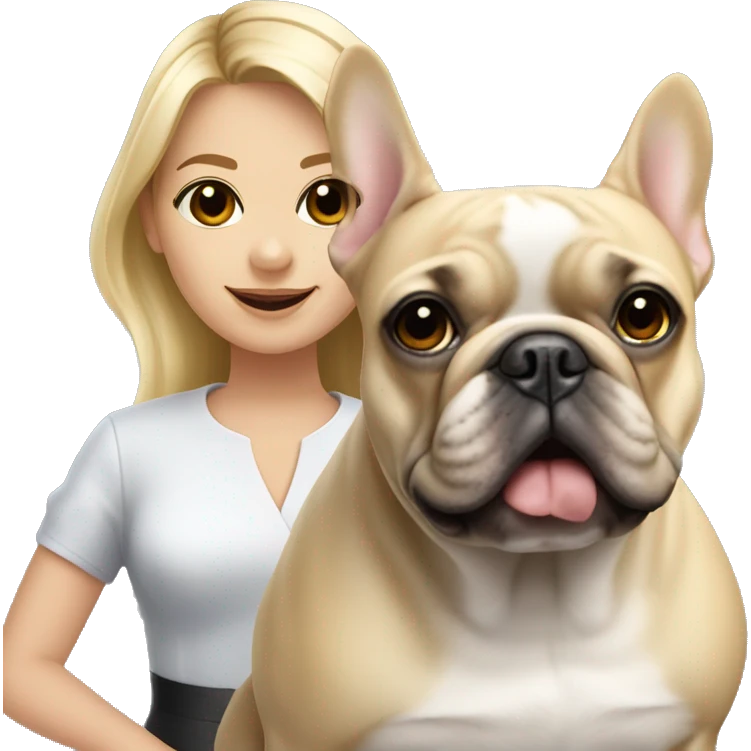 French bulldog With the hostess, a young girl with blonde hair and brown eyes emoji