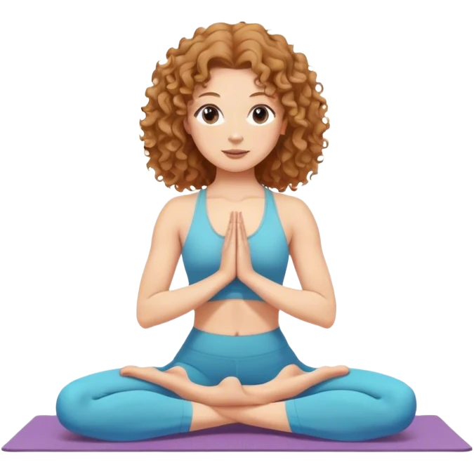 Boneca cacheada branca cabelo castanho claro fazendo yoga  emoji