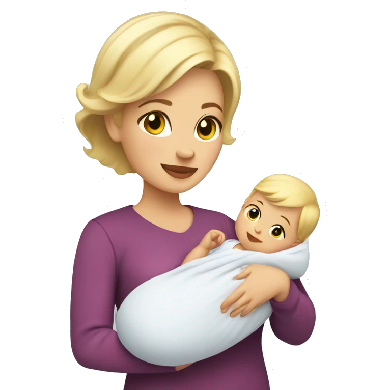 Blonde short hair mom with newborn baby girl emoji
