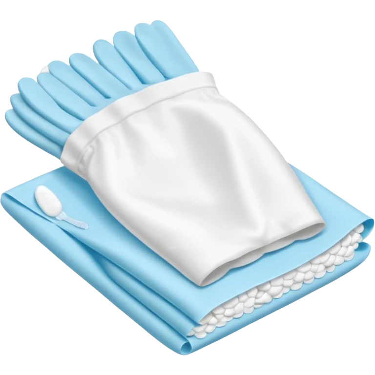 disposable gloves, cotton pads and swabs lying on a table emoji