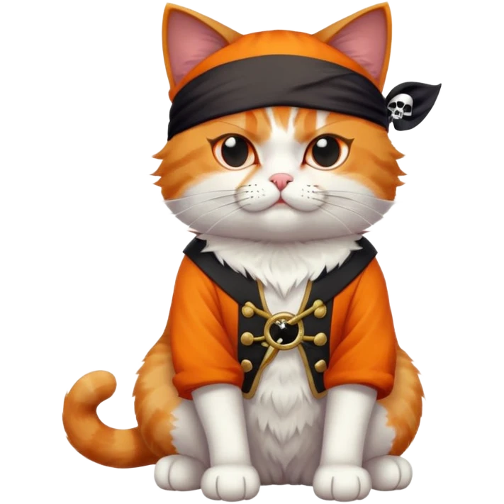cat full body sitting with a pirate eye patch, one eye closed emoji
