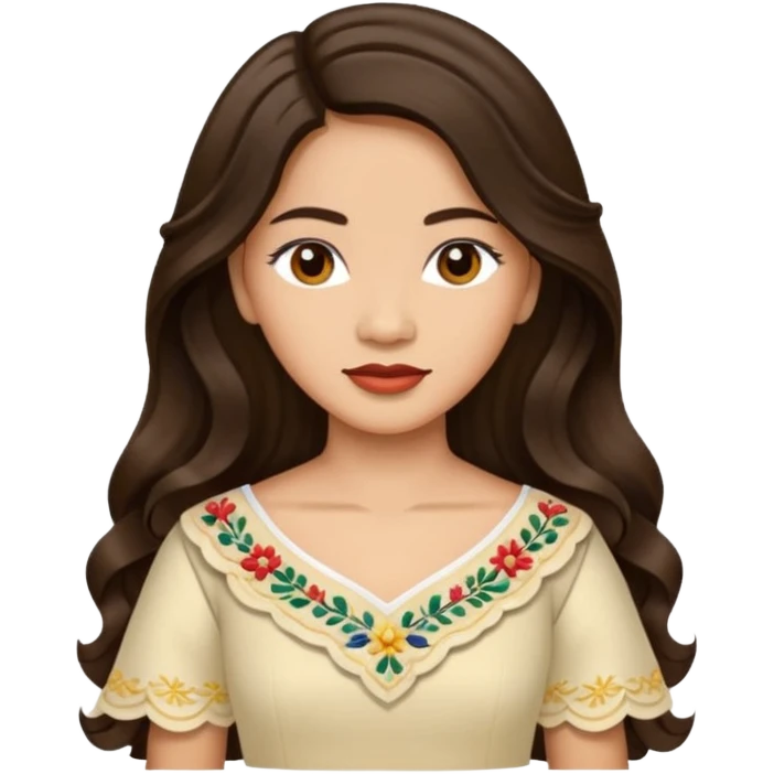 Filipino woman with long dark wavy hair parted in the middle wearing a traditional filipiniana emoji