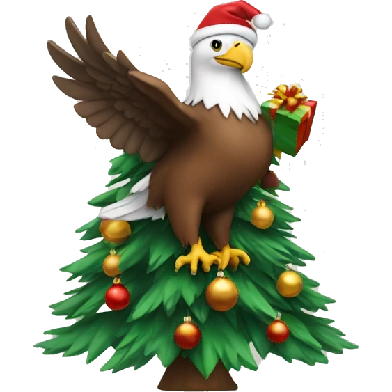 In eagle carrying a decorated Christmas tree emoji