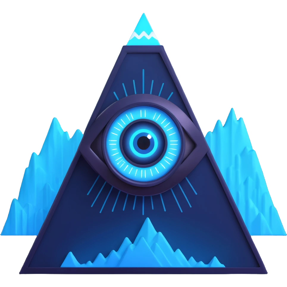 circular emoji icon for Snypex, stylized robotic eye, candlestick chart subtly blended, optional mountain peak, glowing neon cyan and dark navy on black, clean detailed cybernetic style, expresses speed and precision, no text emoji