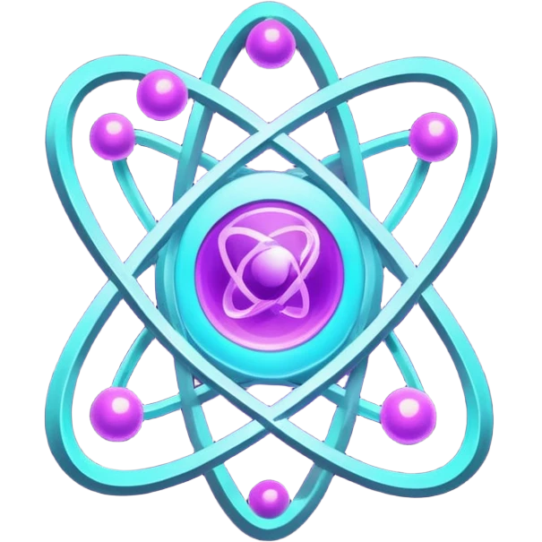 futuristic minimalistic logo icon, glowing atom core with orbiting energy rings, neon purple (#8B5CF6) and cyan (#00E0FF) glow, representing Atom team creativity and innovation, dark background, clean tech design, no face, 1:1 aspect ratio emoji