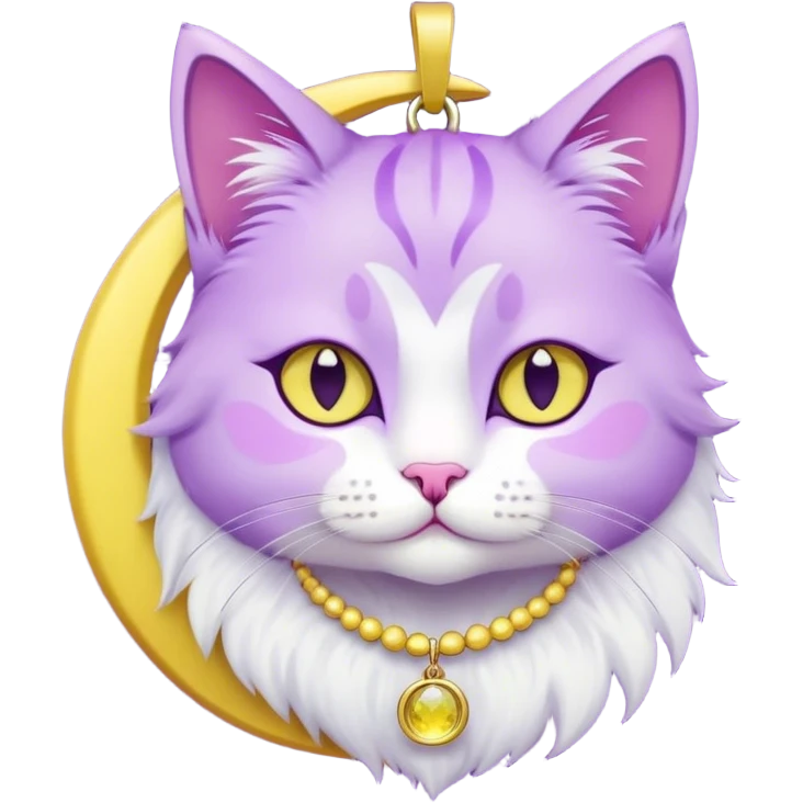 "A cute purple cat with a yellow moon necklace." emoji