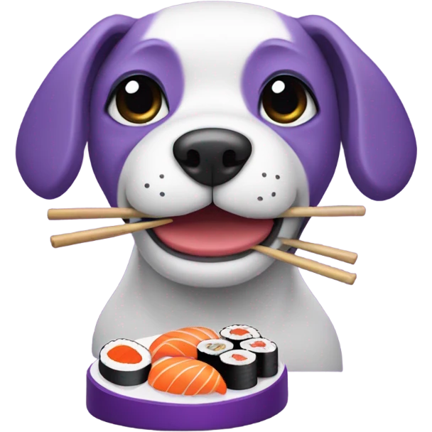 A purple dog eating sushi emoji
