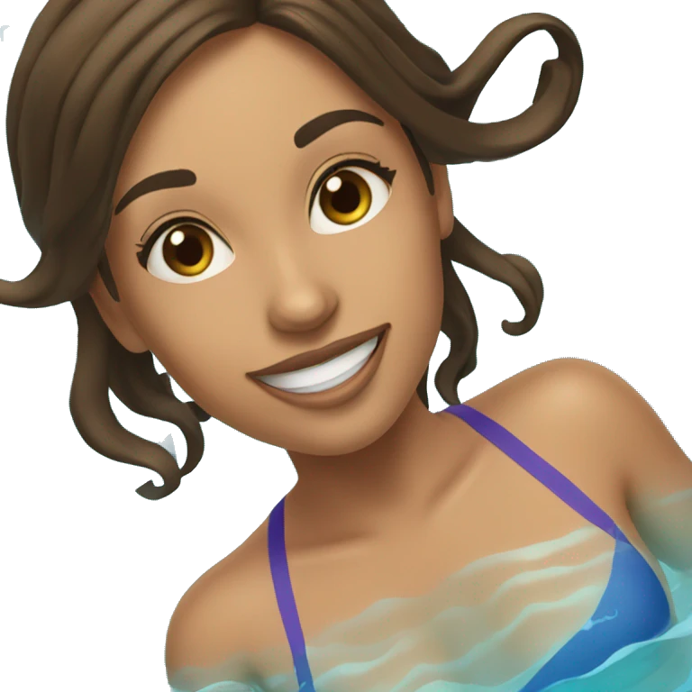Brunette girl floating in the pool, wearing a tube around her emoji