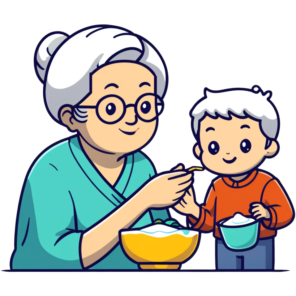 grandmother offering yogurt to grandson emoji