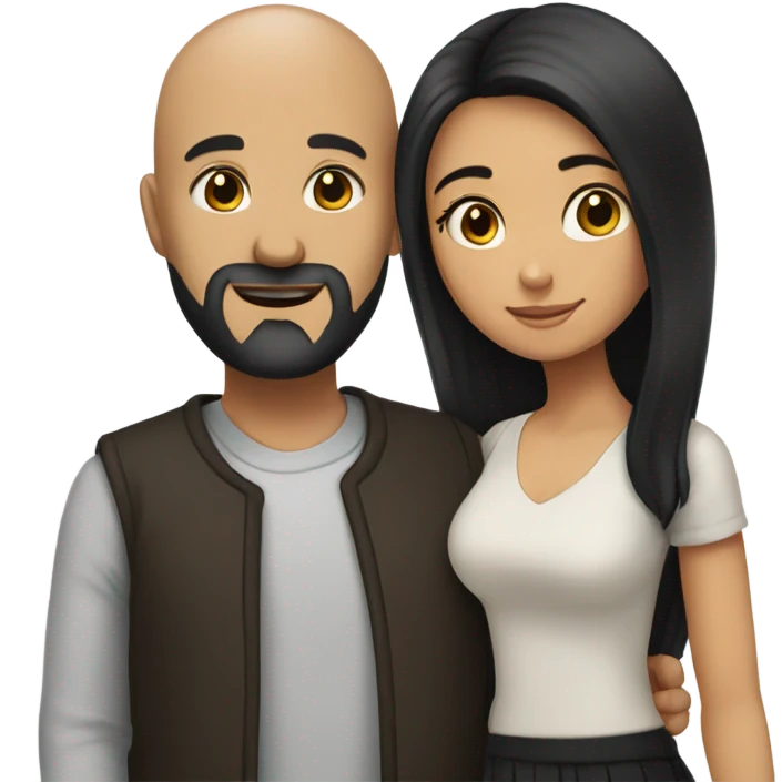 Bald man with black beard and girl long black hair hugging emoji