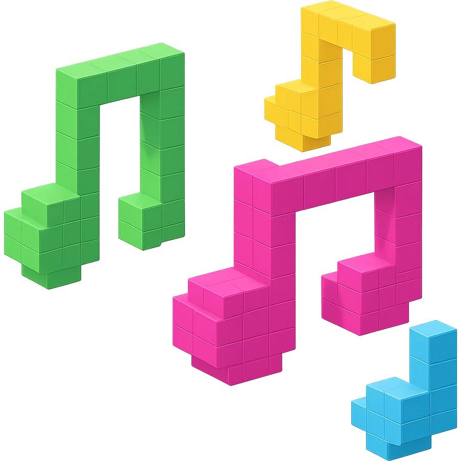 colorful and vibrant voxel-style musical notes emoji