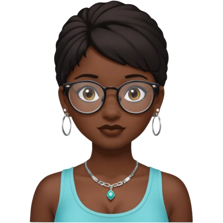 sarah babygirl dark hair and glasses with nose piercing and earrings and crop top emoji