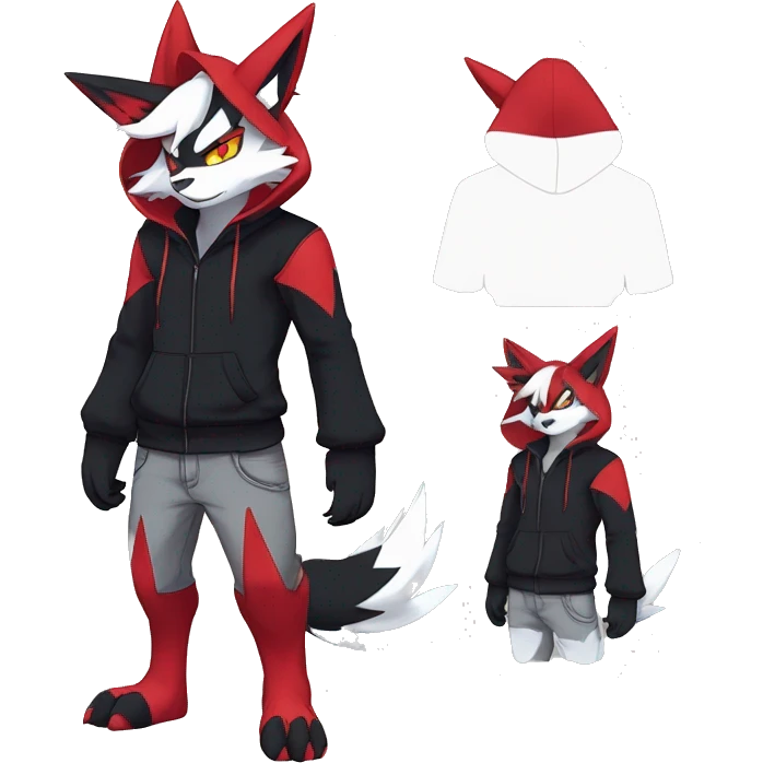 Edgy Cool Anthro Zoroark-Zangoose-Litten Fakemon Fursona Hoodie Full Body emoji