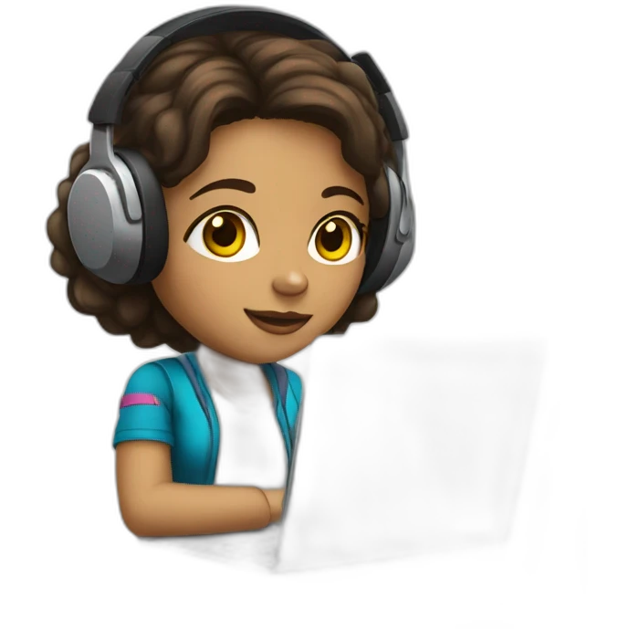 Colombian girl light dark skin with headset and laptop emoji