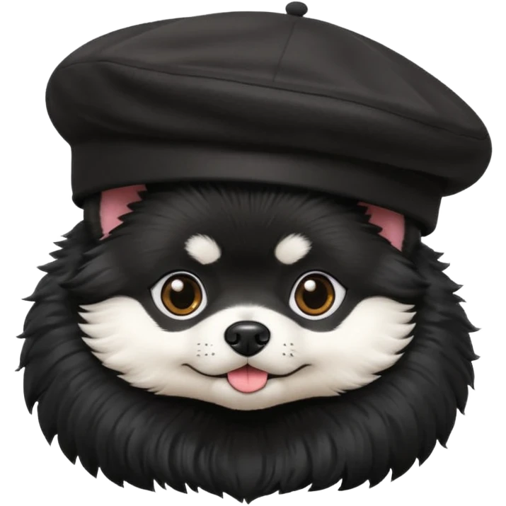 fluffy black pomeranian with a beret emoji