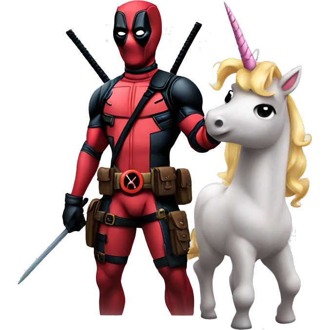 deadpool posing with a unicorn emoji