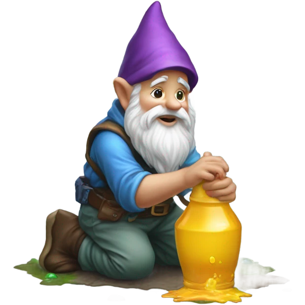 gnome pouring liquid on the ground as tribute to his homies emoji
