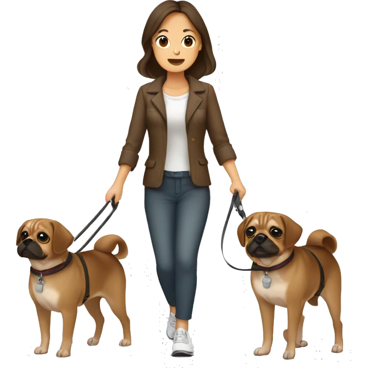 Mid 30s filipina walking two brown pugaliers on leash emoji