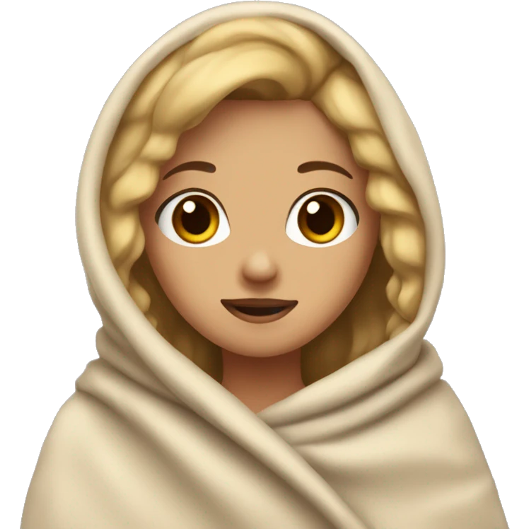 Girl with dirty blonde hair with one dimple and brown eyes wrapped in a blanket  emoji