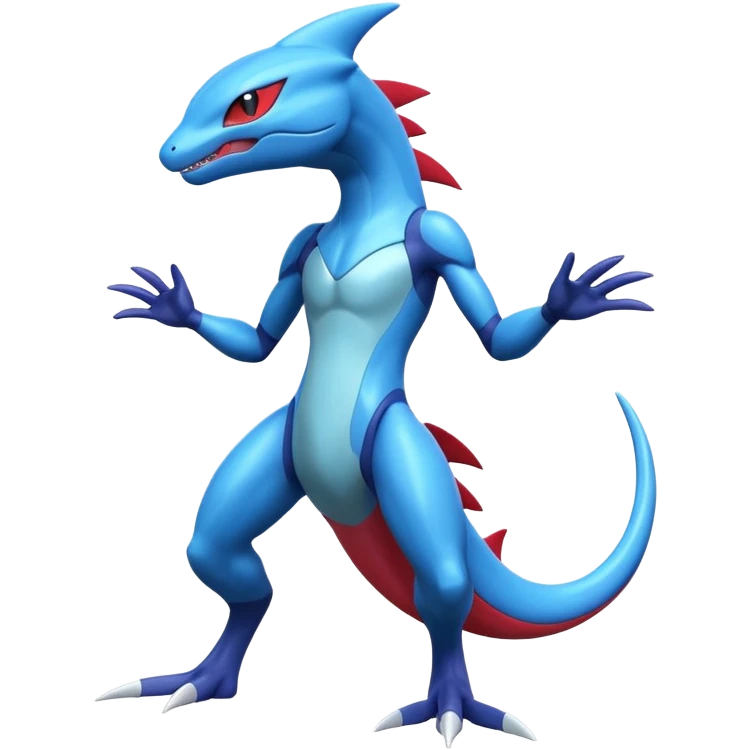 Shiny Blue Smooth Glossy Soft Salamence-Greninja-Inteleon-Scizor-Greninja-Genesect-Bisharp-Pokémon-Fusion, full body emoji