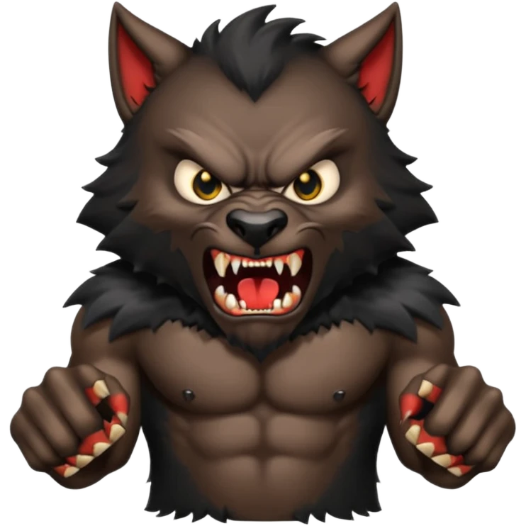Create an emoji of Werewolf half bodied till waist sharp nails angry face black emoji