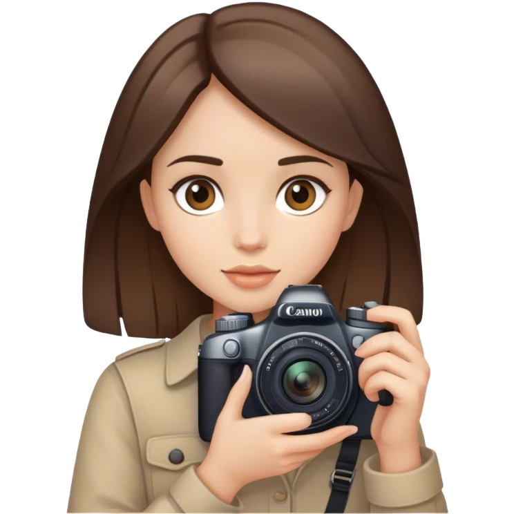 beautiful pale brunette girl with canon camera emoji