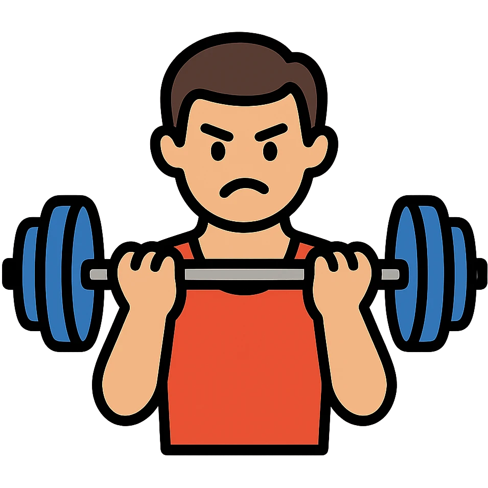 one man working hard at the gym, determined expression, simple and clear design, icon style emoji