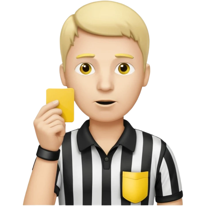 A serious referee blowing a whistle, holding a yellow card up. emoji