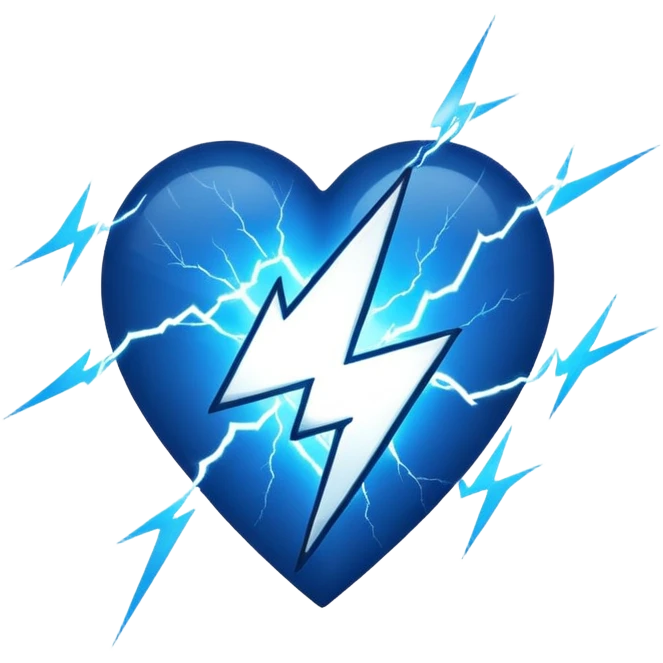 Black heart with a blue lightning strike pattern across it  emoji